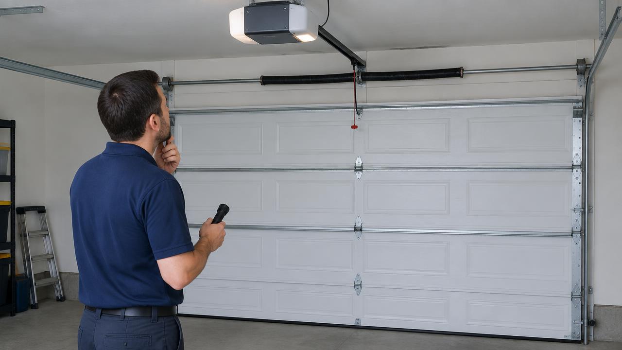 Technician inspecting a garage door that won't open in Rock Hill, SC